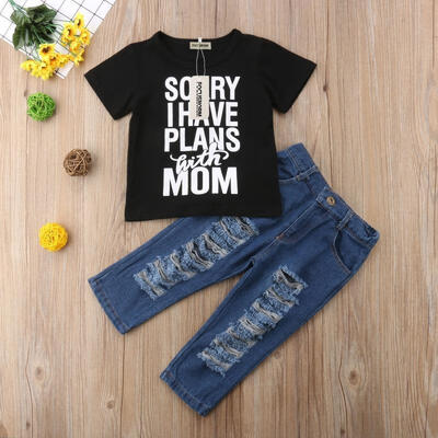

2pcs Toddler Kids Baby Boys Short Sleeve T-shirt Tops Short Denim Jeans Pants Outfits Clothes Set
