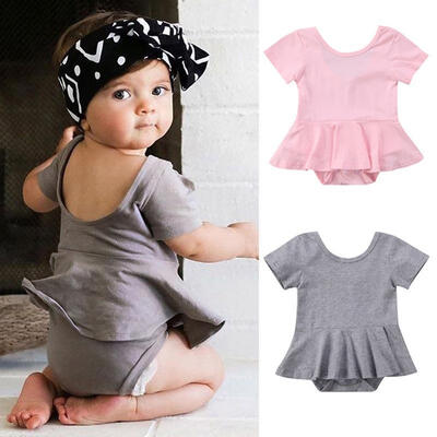 

Infant Baby Girl Backless Cotton Romper Dress Skirts Jumpsuit Bodysuit Outfits 0-24M