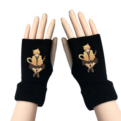 

Anime Demon Slayer Kimetsu No Yaiba Winter Warm Cotton Unisex Long Fingerless Gloves Work Halffinger Gloves With Thumb Hole