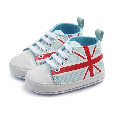 

Fashion Spring And Autumn Rice Flag Lace Canvas Shoes Toddler Rope Soled Shoes Union Jack Pattern Baby Shoes