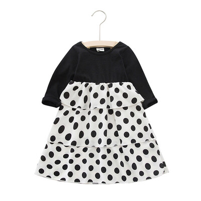 

Autumn Casual Baby Girls Polka Dot Print Dress Long Sleeve Patchwork Dress Kids Toddler Pageant Sundress