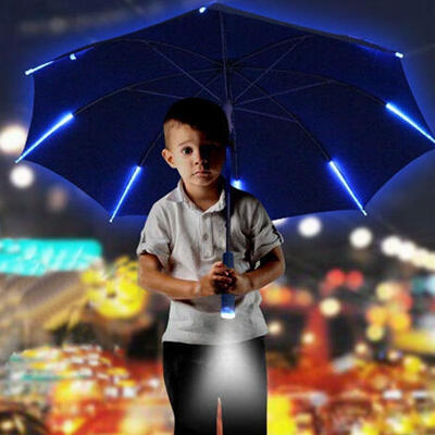 

Creative Windproof LED Hand Open Long Handle Rain Umbrella With Flashlight
