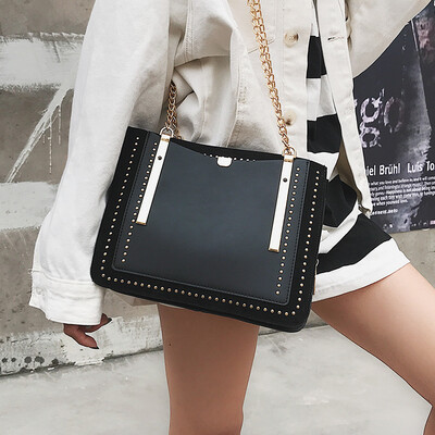

Hong Kong style rivet stitching handbags chic chain bag female 2019 new fashion wild diagonal cross bag shoulder bag
