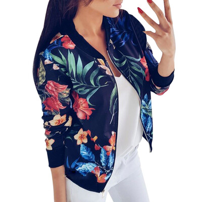 

Roseonmyhand Women Ladies Printing Long Sleeve Tops Zipper Jacket Outwear Loose Tops