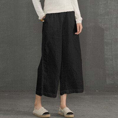 

Tailored Womens Fashion Casual Elastic Waist Linen Loose Trousers Wide Leggings Pants