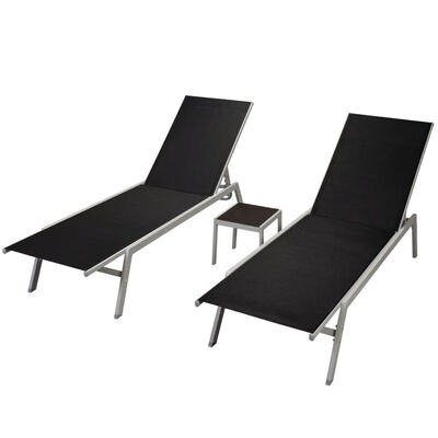 

Sun Loungers 2 pcs with Table Steel&Textilene Black