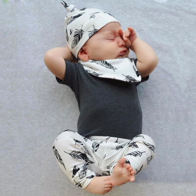 

2017 Summer Europe&the United States style Sets short sleeve T shirtpantshatBibs newborn clothes