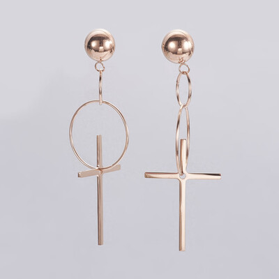 

304 Stainless Steel Dangle Stud Earrings Cross Rose Gold 76mm Pin 08mm