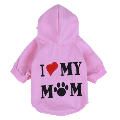 

I LOVE MOM Print Pet Coat Dog Jacket Autumn Winter Clothes Puppy Cat Sweater Clothing Coat Apparel with Cap