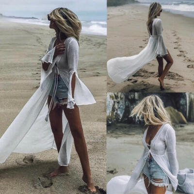 

US Women Bikini Cover Up Cardigan Boho Swimwear Beach Long Sleeve Summer Dress