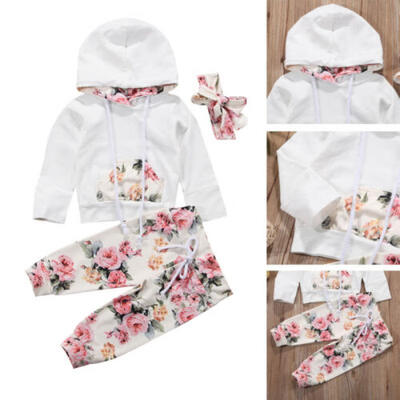 

Kids Toddler Baby Girls Floral Hooded Tops Pants Set Autumn Outfits Clothes US