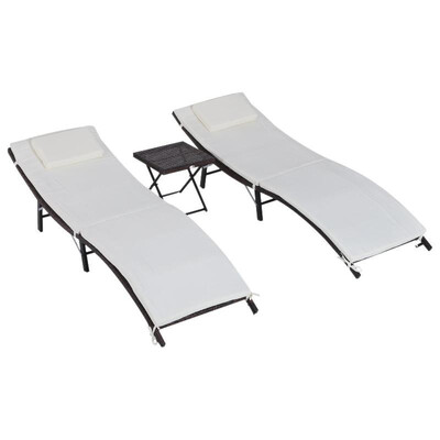 

3 Pieces Patio Lounge Chair Set Outdoor Folding Chaise Poolside Furniture Set