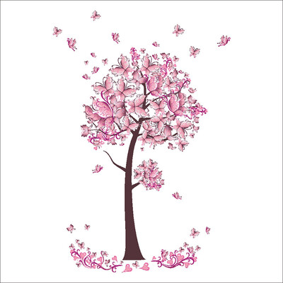 

PVC Pink Pansy Butterfly Flower Tree Wall Sticker Decal Home TV Background Decor