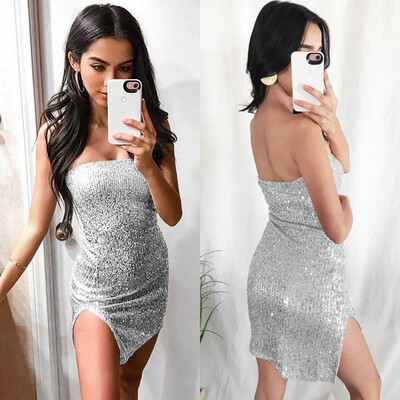

〖Follure〗Women Off The Shoulder Sequins Wrap Sleeveless Nightclub Mini Dress