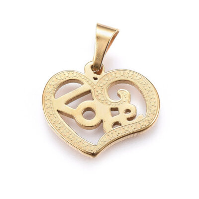 

304 Stainless Steel Pendants Heart with Word Love Golden 215x245x2mm Hole 8x5mm