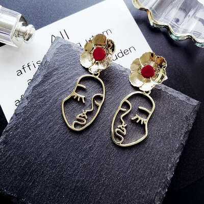 

Velvet Flower Human Jewelry Statement Earrings 2018 New Earrings For Women Abstract Face Stud Design Bohemian style