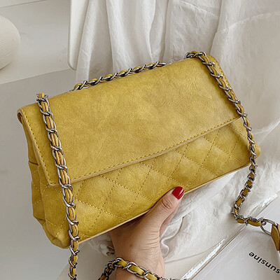 

Chic retro texture package 2019 new Korean version of the one - shoulder oblique slung fashion rhombus small square bag