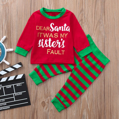 

Toddler Baby Brother&Sister Boys Christmas Letter TopsStripe Pants Clothes Sets