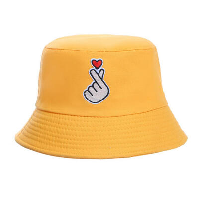 

Folding Snap Finger Heart Embroidery Unisex Outdoor Bucket Cap Fisherman Sun Hat