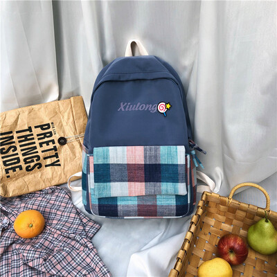 

Old school womens ins Korean high school high-capacity check double-shoulder bag daily college students backpack