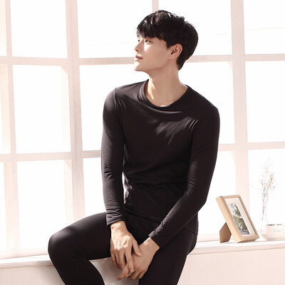 

Urban Beauty Qiuyi Qiuku Men 18 New Cotton Wool Mens Simple Casual Round Collar Thin Mens Long Sleeve Trousers Warm Underwear Mens Set 4W8107 Black