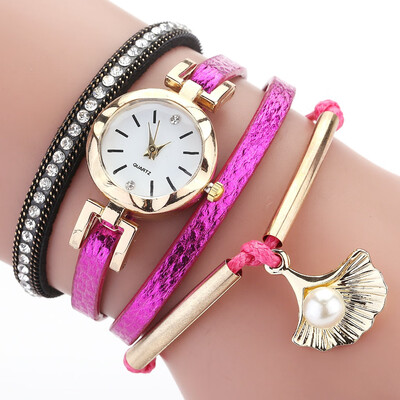 

Duoya brand ladies circle table shell pearl fashion casual diamond PU watch