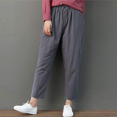 

Women Solid Pure Color Cotton And Linen Pencil Pants Casual Long Pants