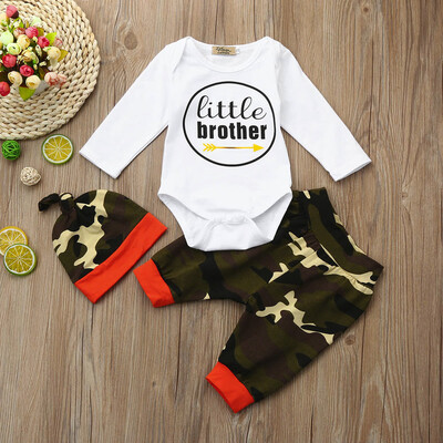 

3Pcs Infant Baby Boy Toddler Letter Camouflage Print TopsPantsHat Outfits Set