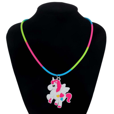 

Cute Unicorn Necklace Rainbow Silicone Girls PVC Pendant Rubber Kids Gift Great