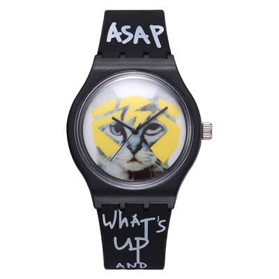 

British wind with letters student watch cute cat mirror silicone quartz watch