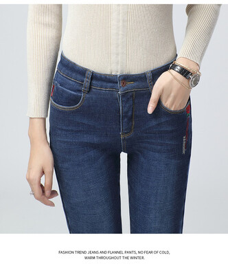 

High-waisted jeans for women 2018 new Korean edition looks slim slim with small feet&fleece&thick pants