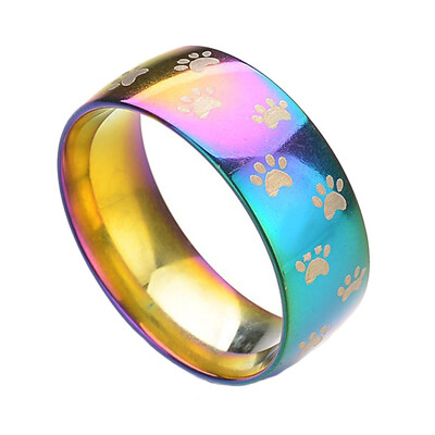 

Cute Dog Cat Paw Rainbow Silver Pet Finger Ring Rings Women Men Jewelry Colors