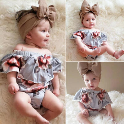 

US Newborn Baby Girl Clothes Flower Off-Shoulder Romper Bodysuit 2PCS Outfit Set
