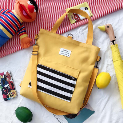 

Women Canvas Handbag Stripped Pattern Tote Pouch Students Casual Shoulder Bag
