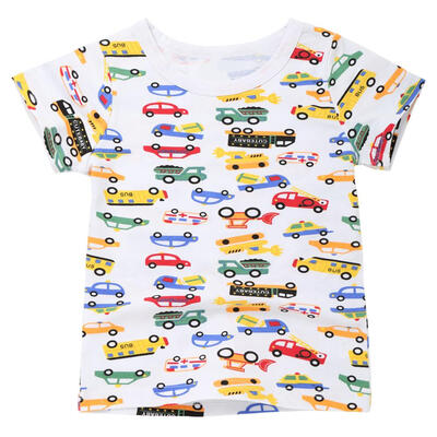 

Boys Cartoon Cars Print Basic T-shirt O-Neck Children Casual Summer Tops