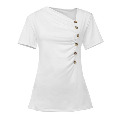 

Starmoon Fashion Womens Casual Skew Neck Button Short Sleeve Blouse Tops Solid T-Shirt
