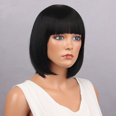 

〖Follure〗Women Short Straight Full Bangs Bob Hairstyle Synthetic Hair Full Wig