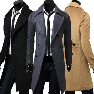 

Men Jacket Warm Winter Trench Overcoat Slim Fashion Casual Button Windbreaker UK