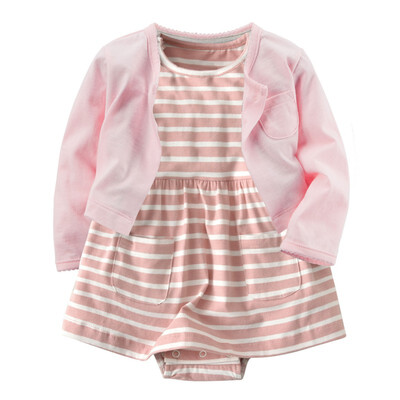 

Baby Sets Summer Girl Cotton Cardigan Shawl Short-Sleeved Print Dress 2 PCS Clothes 0-24M