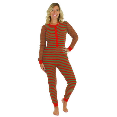 

Women Christmas Pajamas Playsuit Striped Print Long Sleeve Casual Sleepwear Jumpsuit Sleepwear Nightwear Outfits