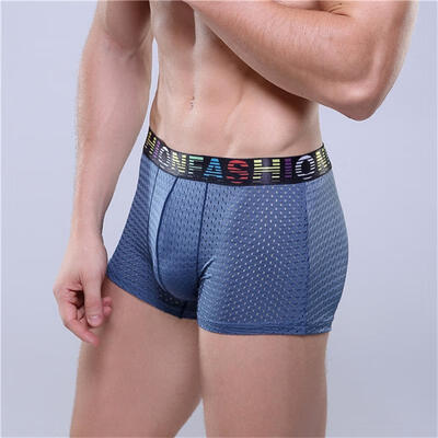 

Mens Underwear Ice Silk Mesh Breathable Modal Boxers Business Color Waist Shorts