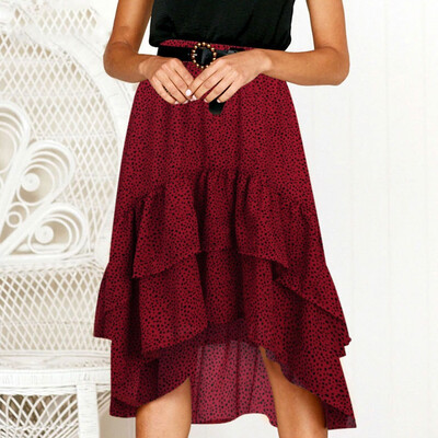 

Roseonmyhand Womens Ladies High Fashion Casual Ruffle Wave Point Frill Wrap Midi Skirt