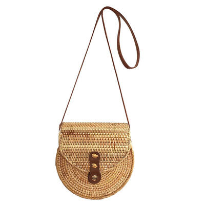 

Handmade Rattan Semicircle Handbags Women Summer Messenger Shoulder Bags
