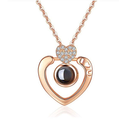 

New Hot I Love You In 100 Languages Projection Pendant Clavicle Chain Necklace