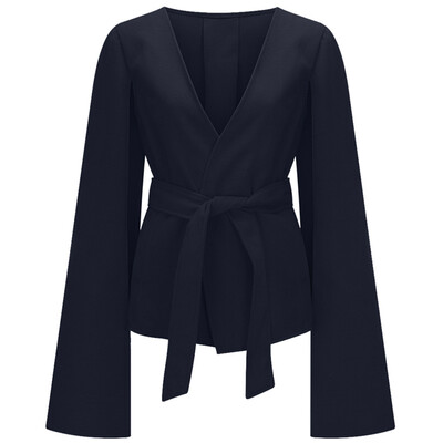

Women Waterfall Belted Waist Long Trench Coat Ladies Blazer Jacket Cardigan