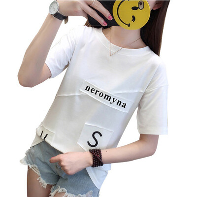 

Womens Casual Appliques Short Sleeve Loose Pullover Simple T-Shirt