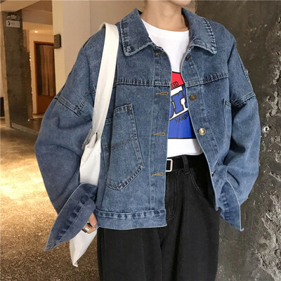 

Toponeto Women Button Long Sleeve Pockets Denim Open Front Jean Jacket Overcoat