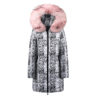 

Roseonmyhand Womens Winter Long Down Cotton Snake Print Parka Hooded Coat Jacket Outwear