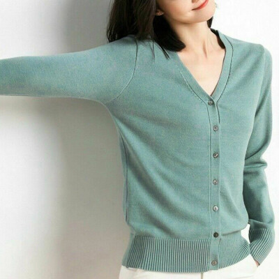 

Ladies Button V Neck Long Sleeve Cardigan Jacket Women Soft Knit Work Blouse Top