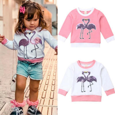 

Baby Kids Girl Cute Flamingo Long Sleeve Topa T-Shirt Sweater Sweatshirt Clothes